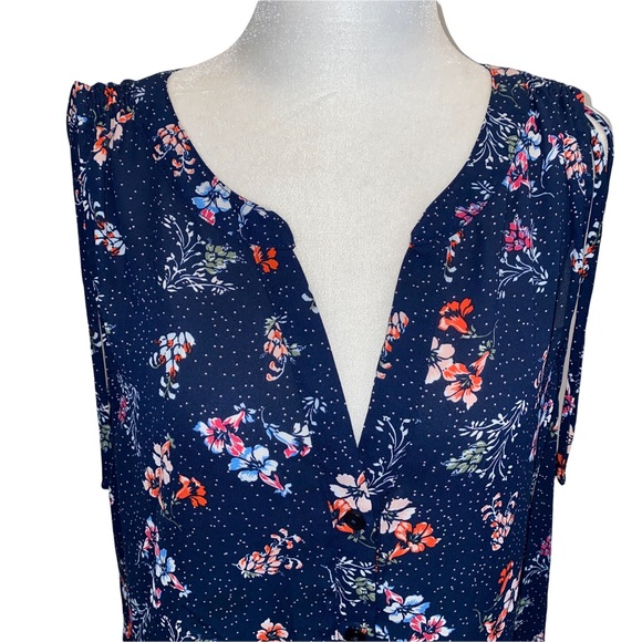 Sanctuary Sleeveless Navy Polka Dot and Floral Print Blouse M - Picture 2 of 15